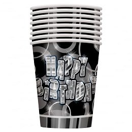 Happy Birthday Cups Glitz Black