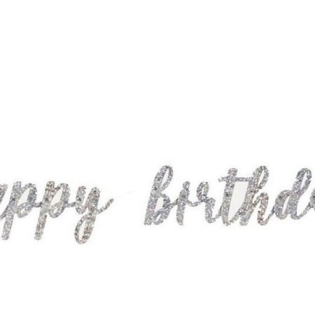 Happy Birthday Letter Banner Glitz Silver