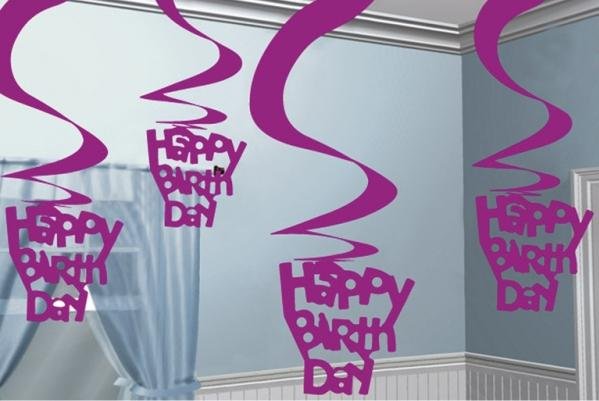 Happy Birthday Pink Hanging Swirls