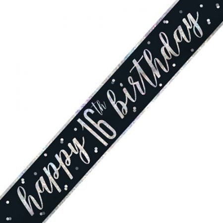 Happy 16th Birthday Banner Glitz Black