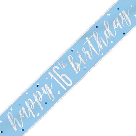 Happy 16th Birthday Banner Glitz Blue