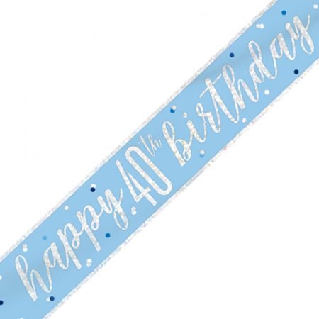 Happy 40th Birthday Banner Glitz Blue