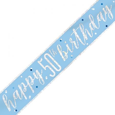 Happy 50th Birthday Banner Glitz Blue