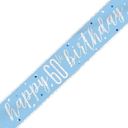 Happy 60th Birthday Banner Glitz Blue