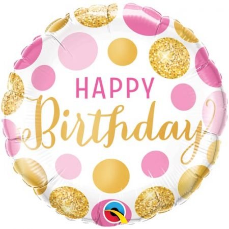 Happy Birthday Foil Balloon Pink & Gold Dots