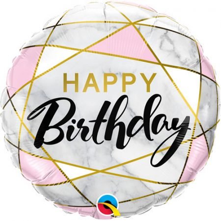 Happy Birthday Foil Balloon Pink Marble