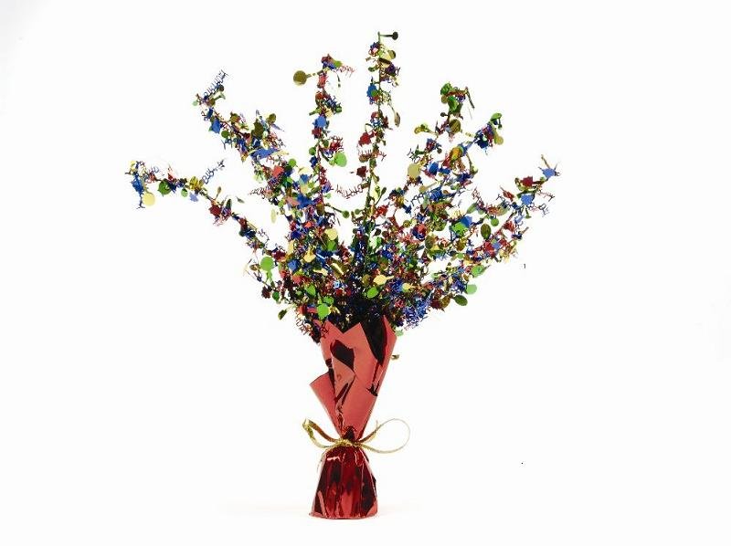 Happy Birthday Muti-Coloured Foil Spray Weighted Centrepiece