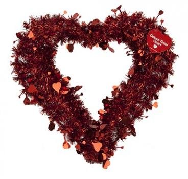 Red Heart Framed Covered With Tinsel