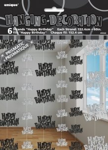 Happy Birthday Black and Silver Glitz Hanging Strings