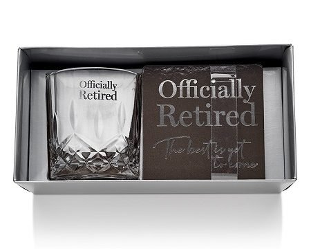 Retirement Whiskey Glass and Coaster Set