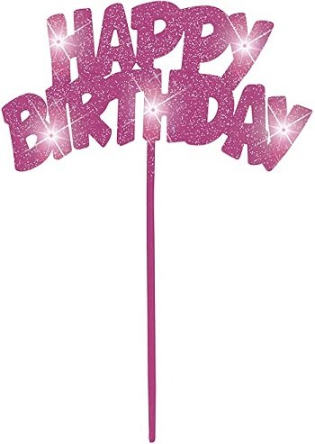 Happy Birthday Pink Flashing Cake Topper