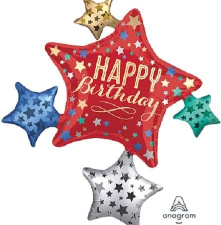 Happy Birthday Red Star Cluster Super Shape Balloons