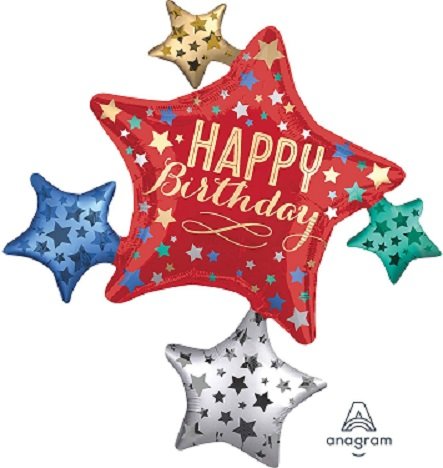 Happy Birthday Red Star Cluster Super Shape Balloons