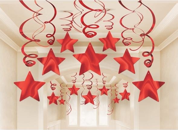 Swirls Shooting Stars Red Hanging Decoration