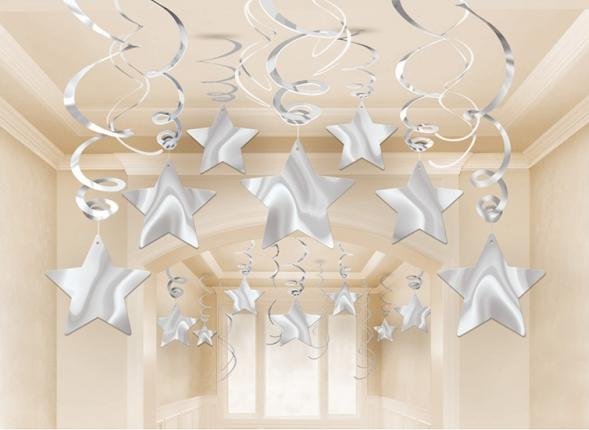 Swirls Shooting Stars Silver Hanging Decoration