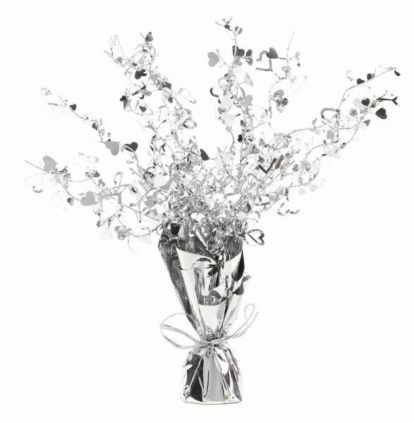 Silver Hearts Foil Spray Weighted Centrepiece